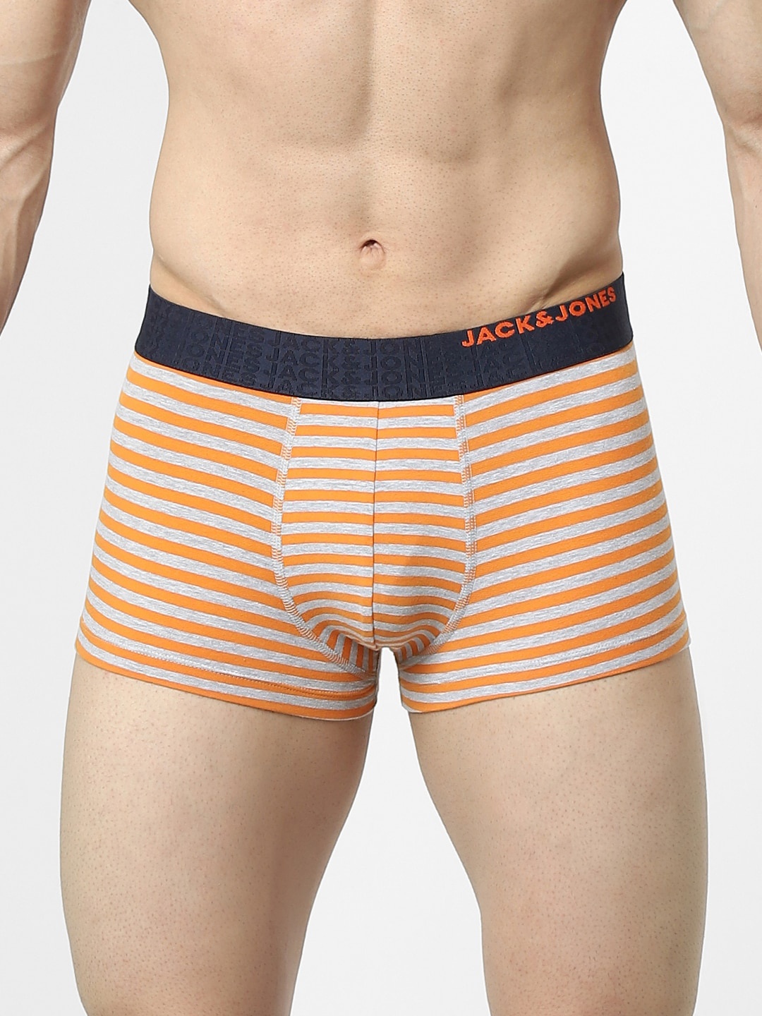 

Jack & Jones Men Orange & Grey Striped Trunk 156330401