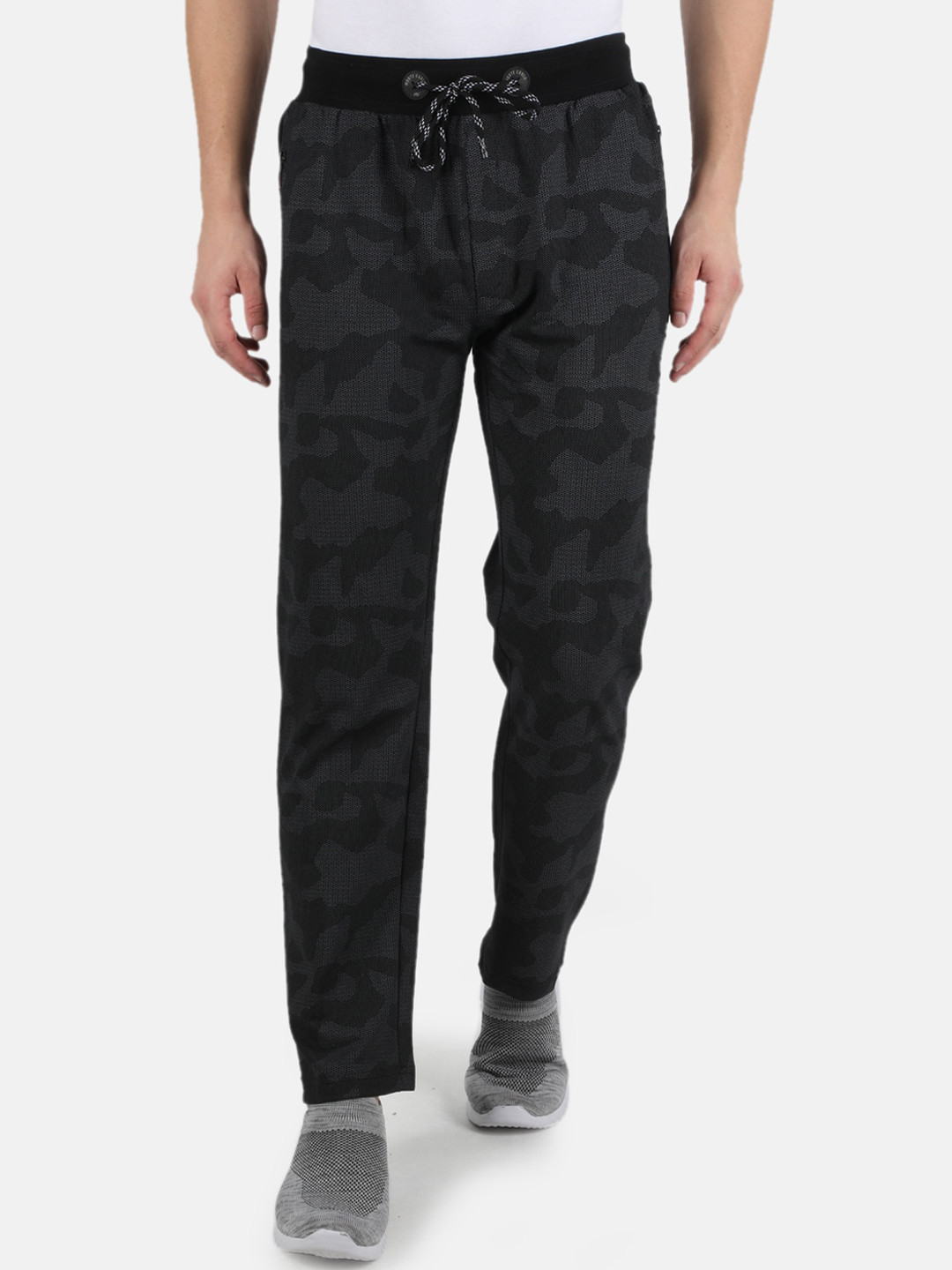 

Monte Carlo Men Black & Grey Camouflage Printed Track Pants