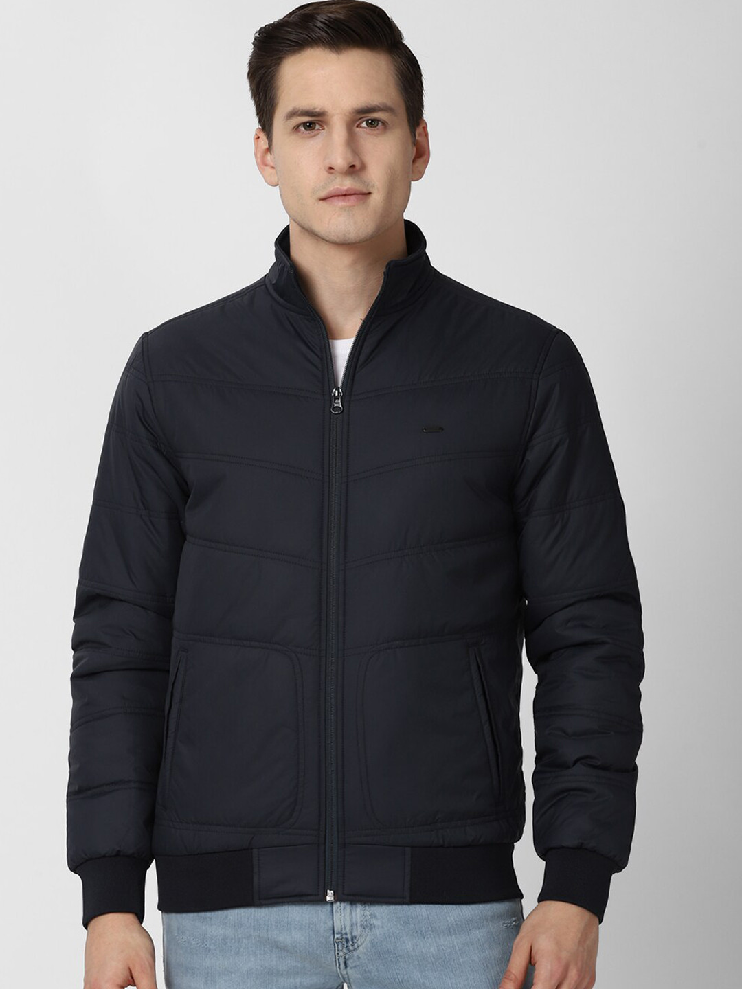 

Peter England Casuals Men Navy Blue Checked Longline Puffer Jacket