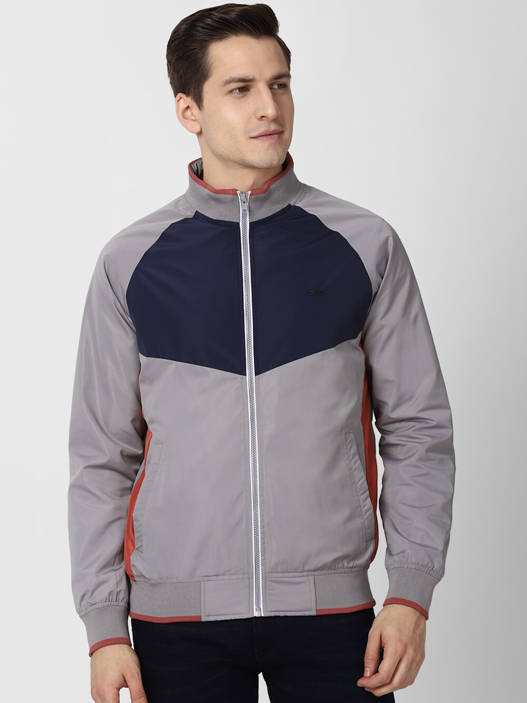 

Peter England Casuals Men Grey Colourblocked Bomber Jacket