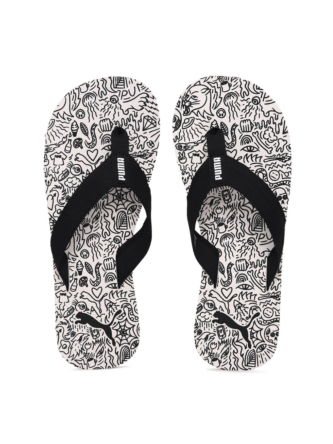 

Puma Unisex White & Black Printed Puff Thong Flip-Flops