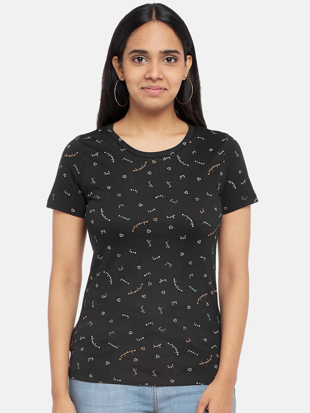 

Honey by Pantaloons Women Black Printed T-shirt