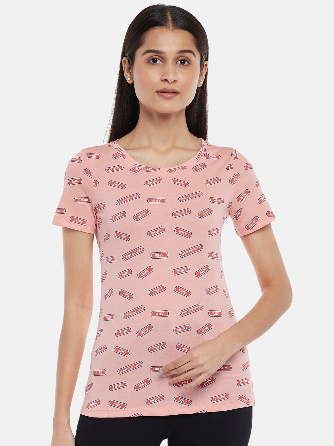 

Honey by Pantaloons Women Pink Floral Printed T-shirt
