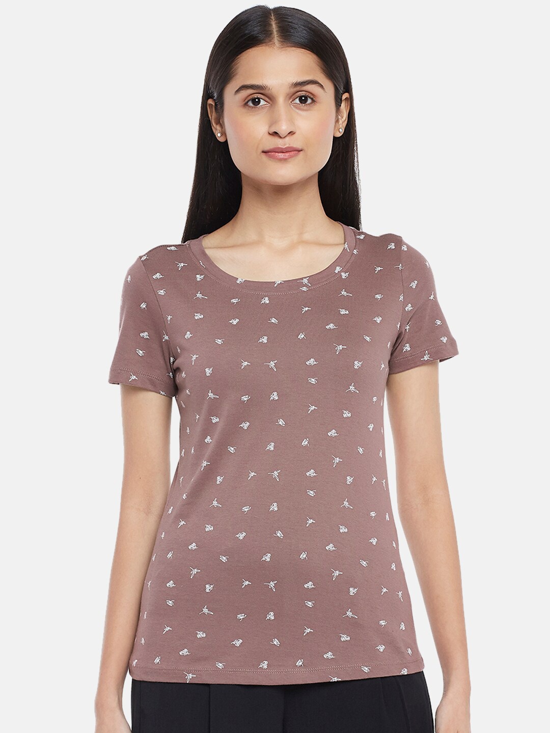 

Honey by Pantaloons Women Brown Printed T-shirt