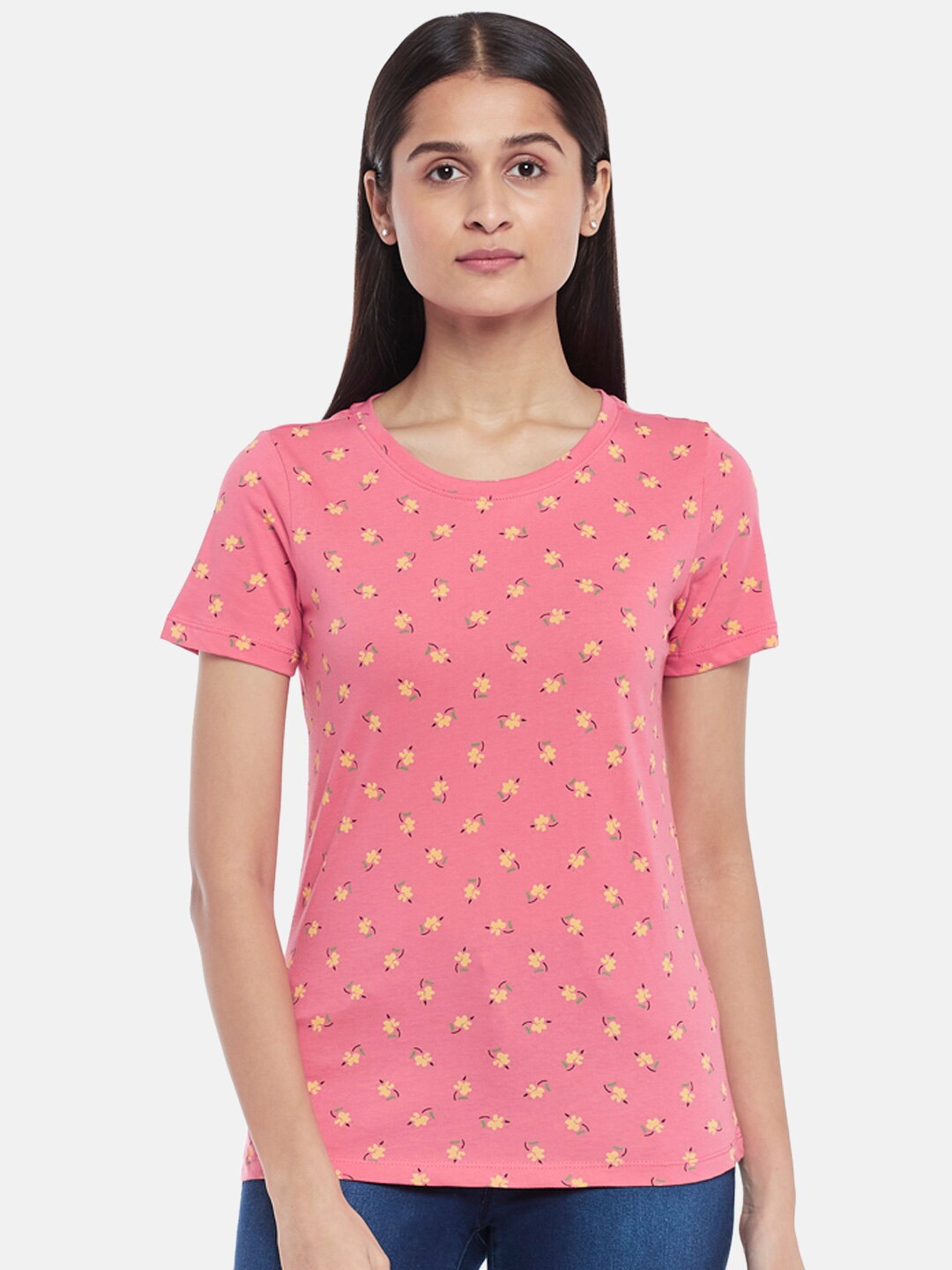 

Honey by Pantaloons Women Pink & strawberry ice Printed Drop-Shoulder Sleeves T-shirt