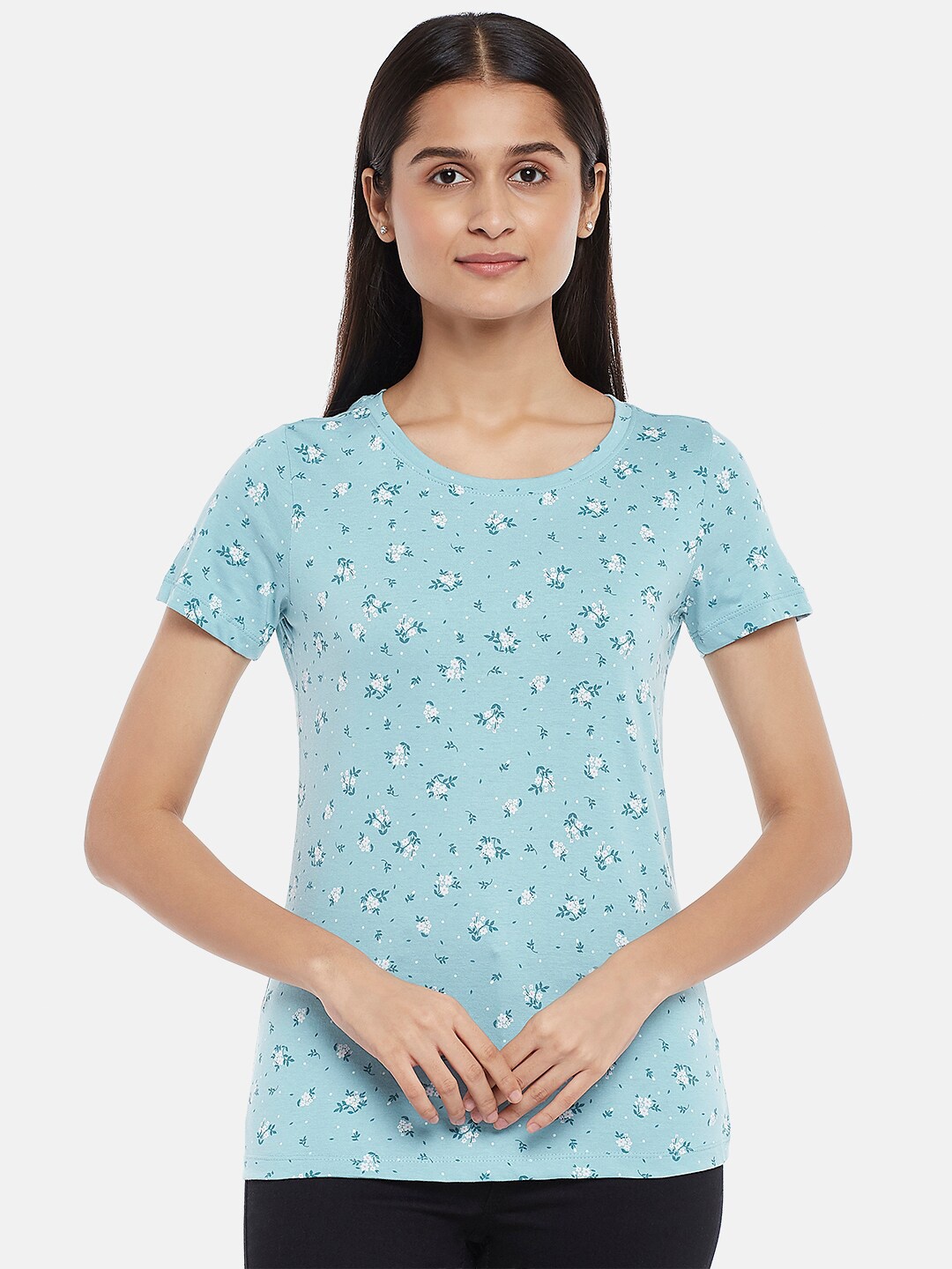 

Honey by Pantaloons Women Blue Floral Printed T-shirt