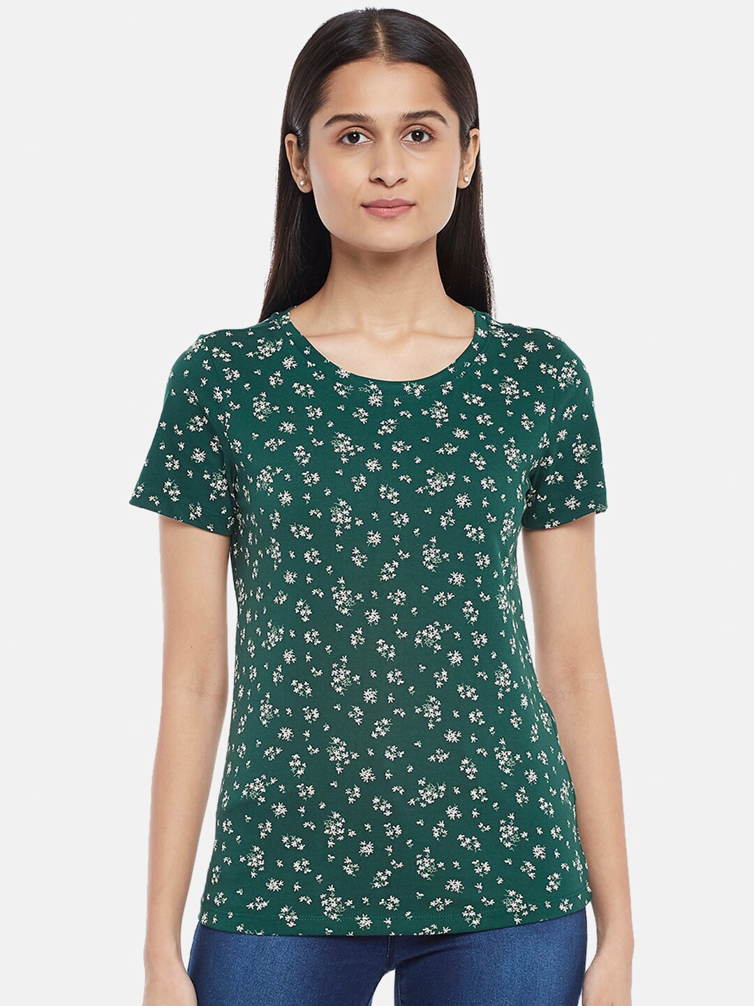 

Honey by Pantaloons Women Green & everglade Floral Printed T-shirt