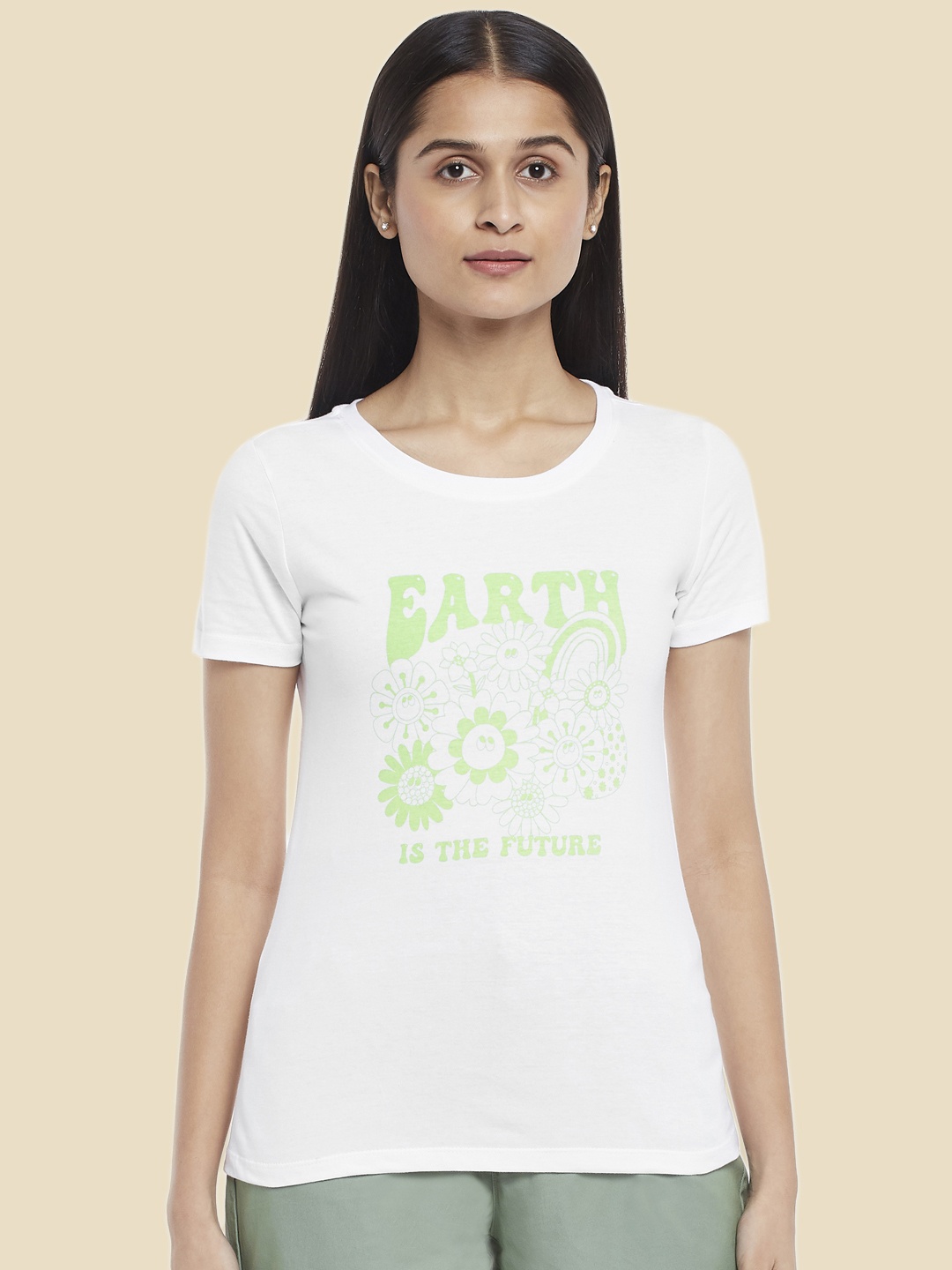 

Honey by Pantaloons Women White Typography Printed T-shirt