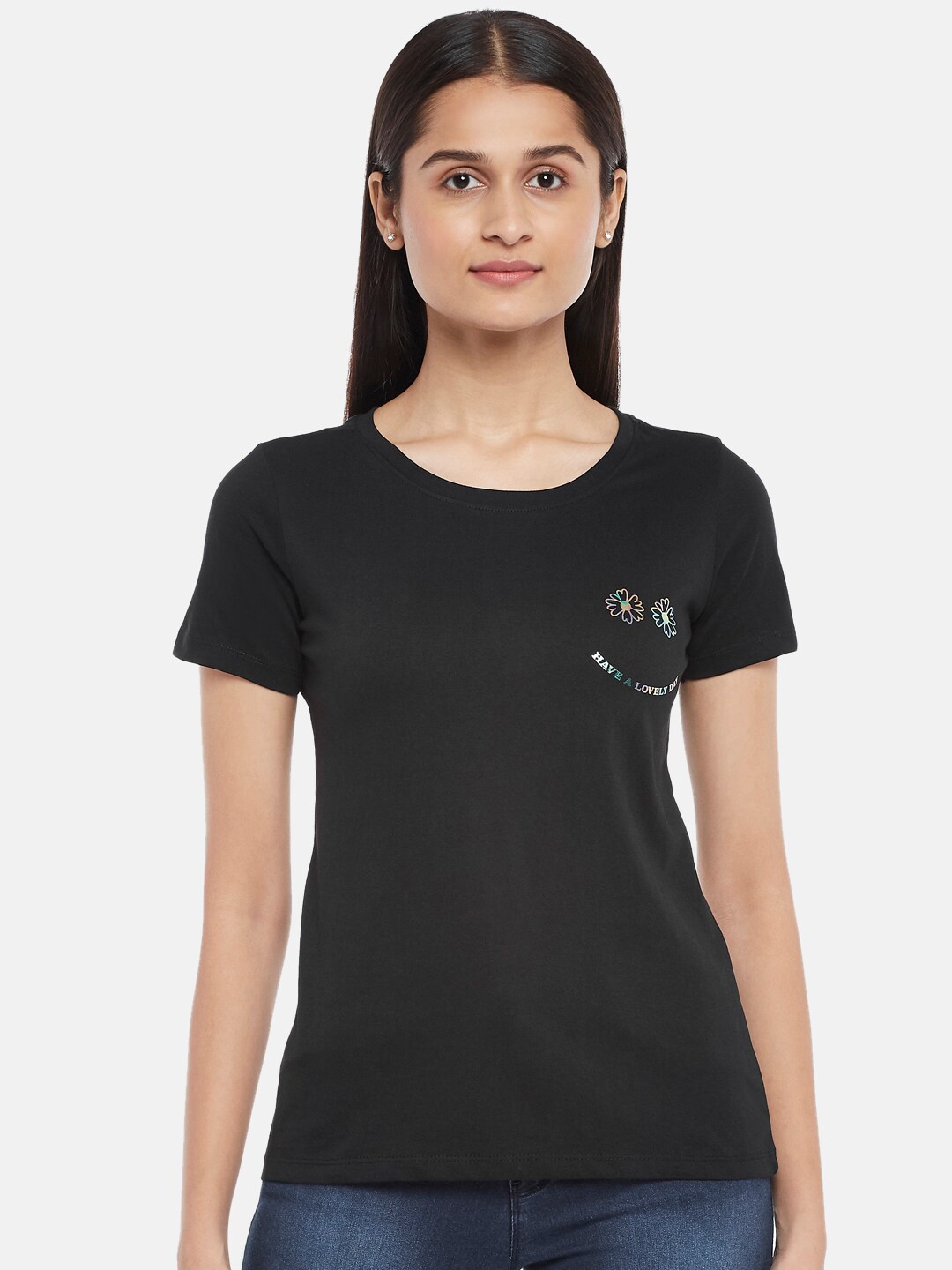 

Honey by Pantaloons Women Black & dark charcoal T-shirt
