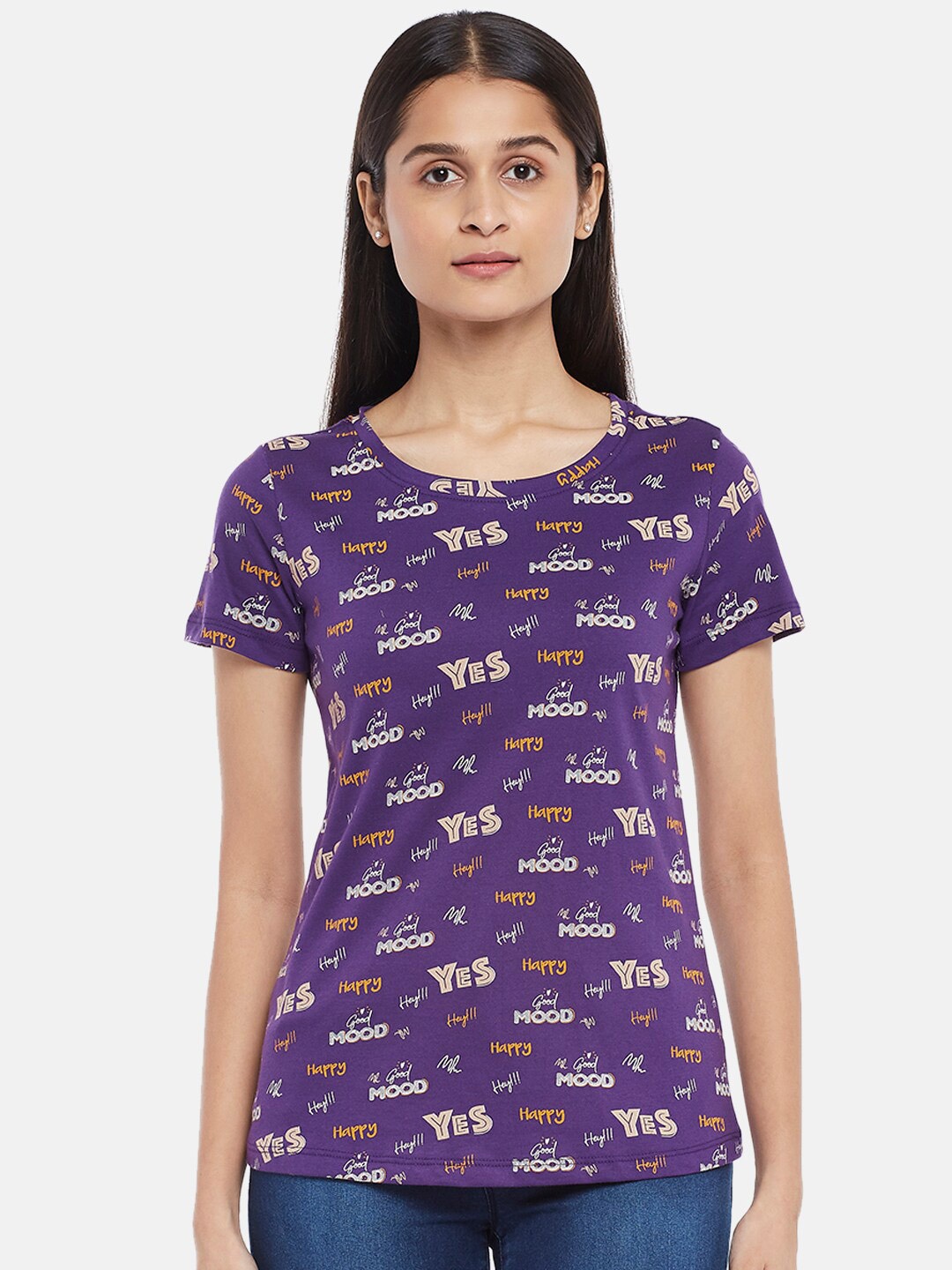 

Honey by Pantaloons Women Violet & petunia Floral Printed T-shirt