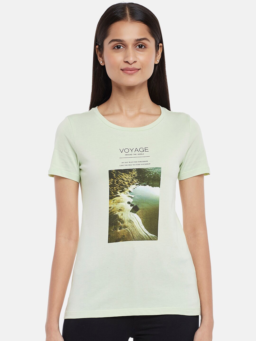 

Honey by Pantaloons Women Green & phantom green Printed T-shirt