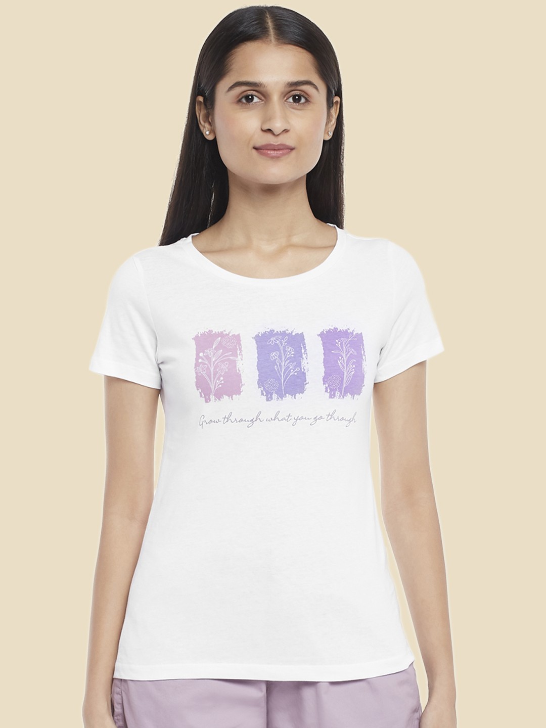 

Honey by Pantaloons Women White & mystic blue Typography Printed T-shirt