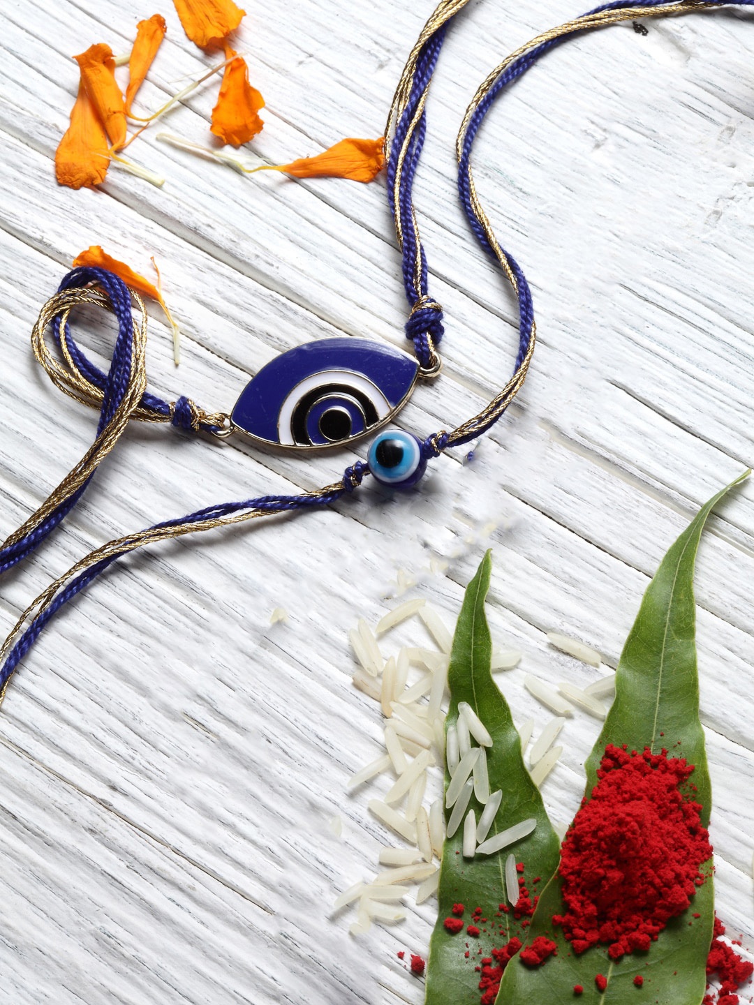 

DUGRISTYLE Set Of 2 Blue & White Evil Eye Rakhis