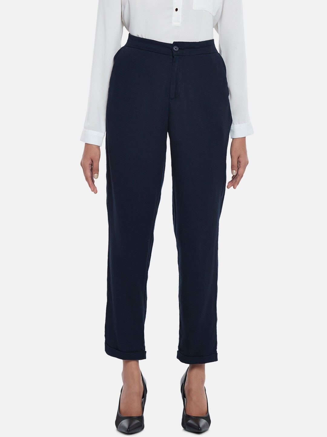 

Annabelle by Pantaloons Women Navy Blue Solid Formal Trousers