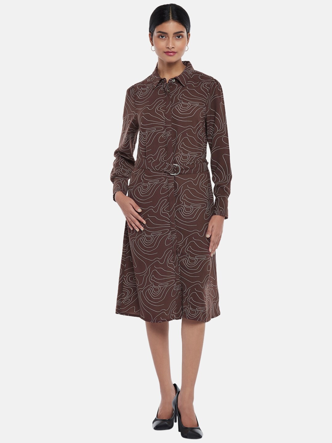 

Annabelle by Pantaloons Brown & bitter chocolate Formal Shirt Midi Dress
