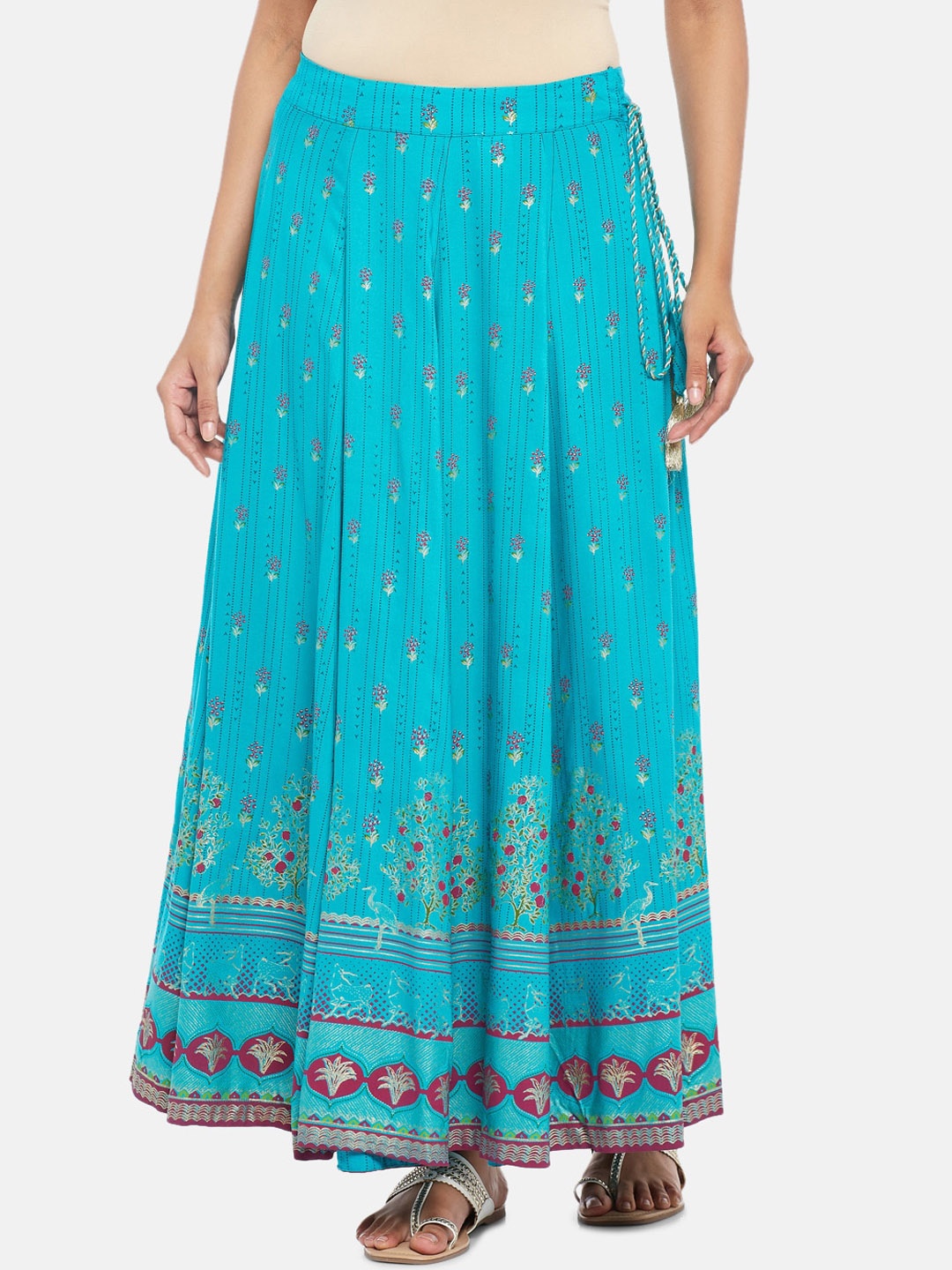 

AKKRITI BY PANTALOONS Women Turquoise Blue Printed Maxi Skirts