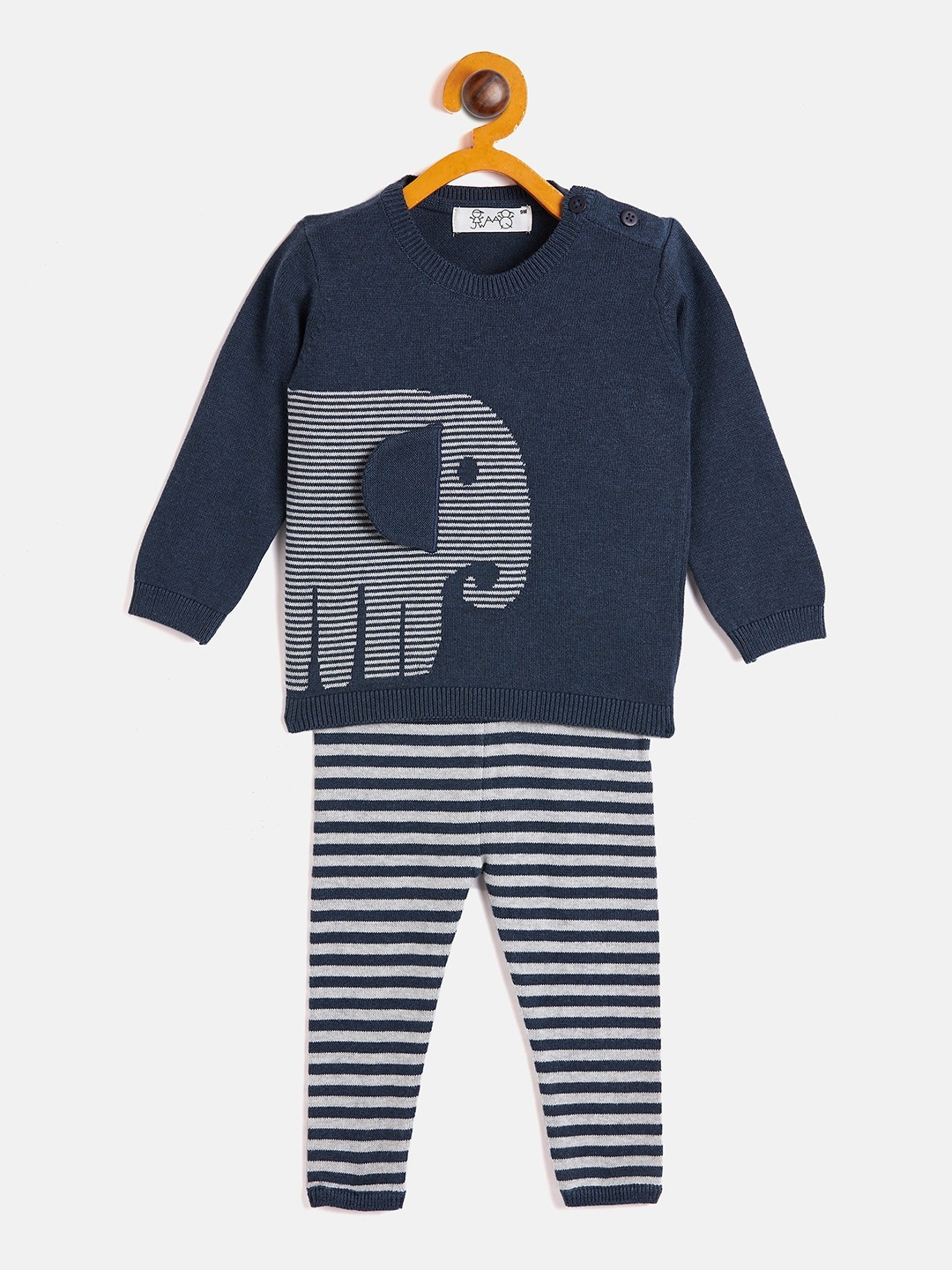

JWAAQ Kids Navy Blue & White Striped Pure Cotton Top with Pyjamas