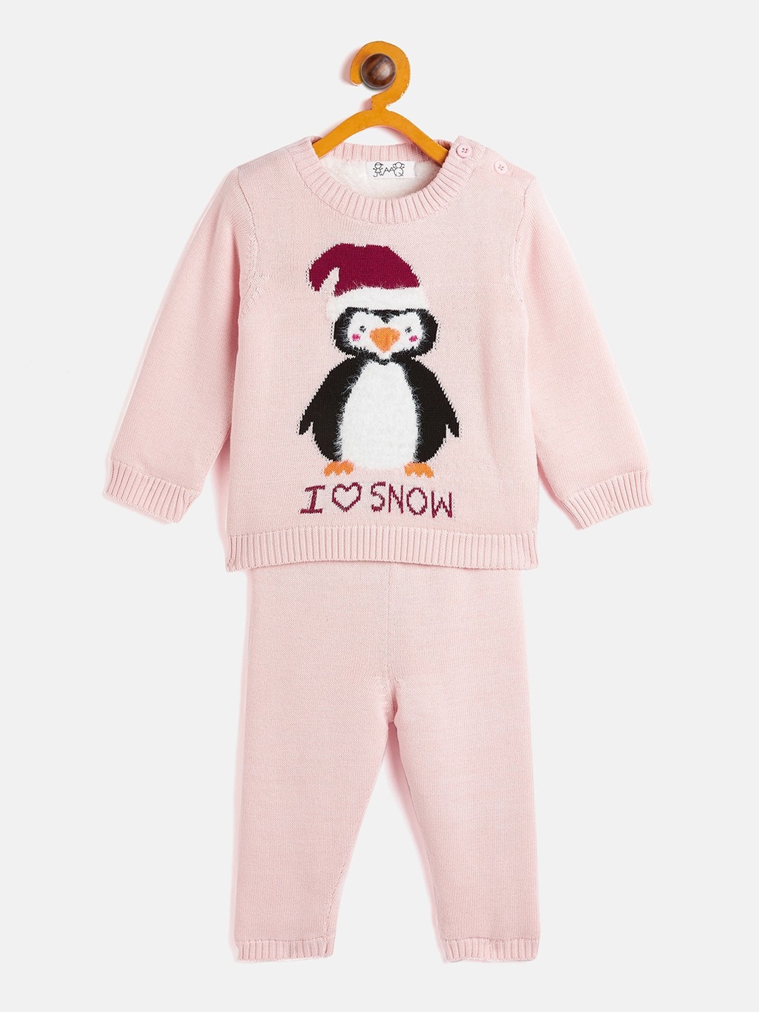 

JWAAQ Girls Pink Printed Pure Cotton Top with Pyjamas