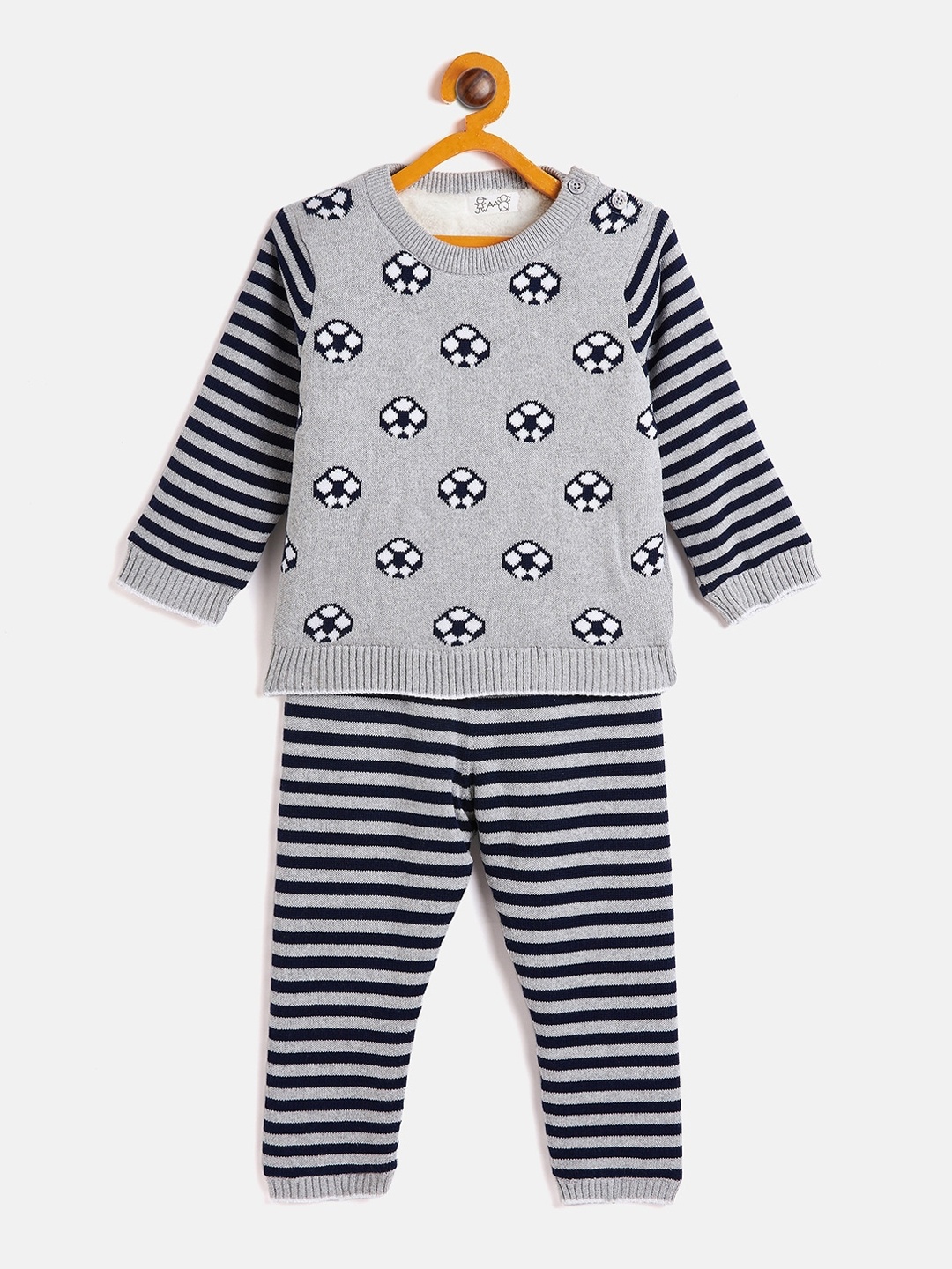 

JWAAQ Boys Grey Melange 2 Piece Printed Clothing Set
