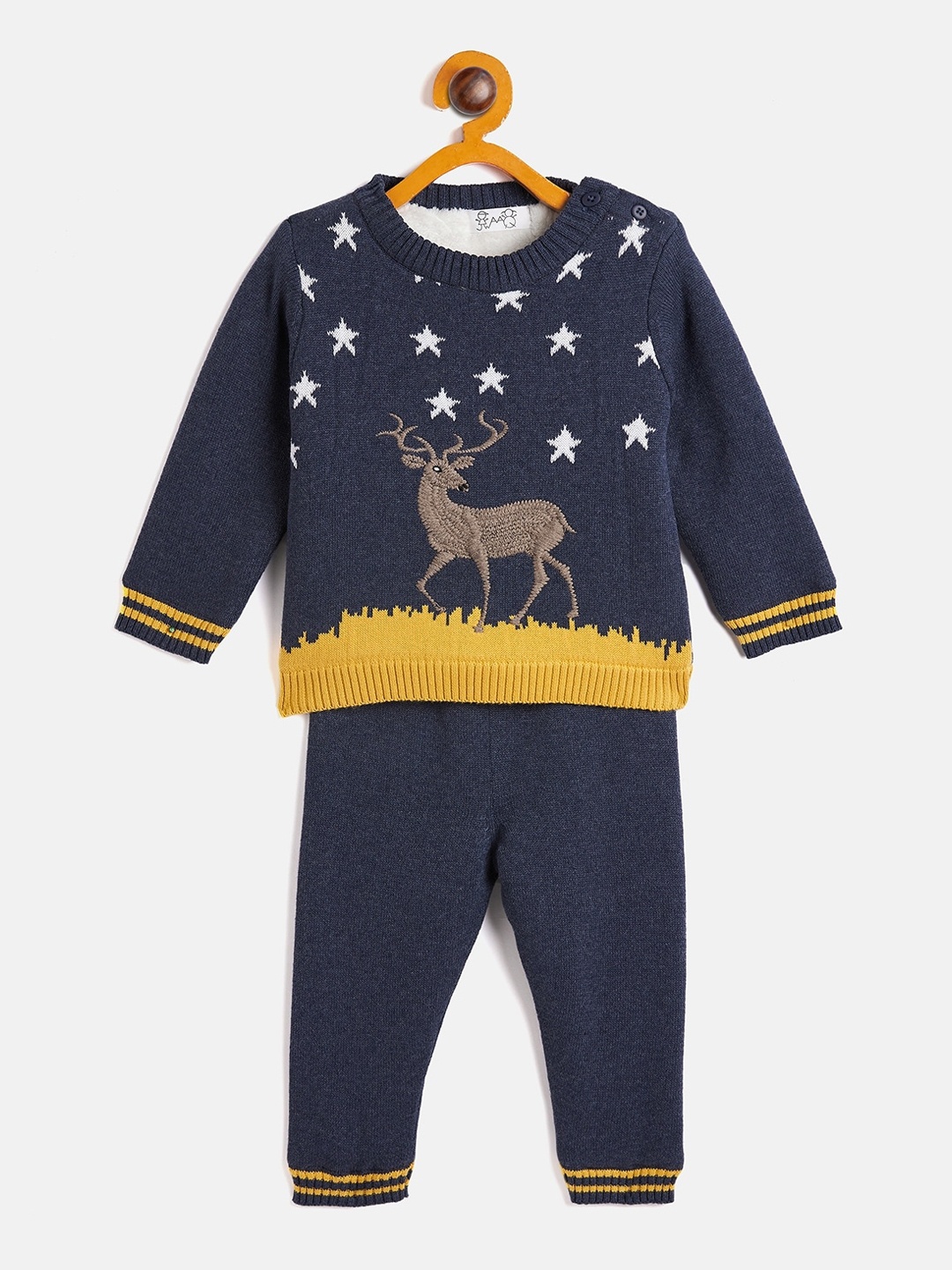 

JWAAQ Unisex Kids Navy Blue & Yellow Printed T-shirt with Pyjamas