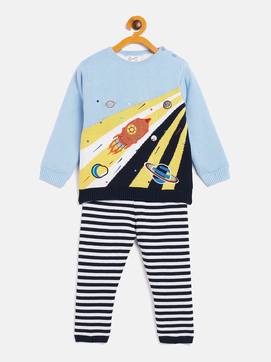 

JWAAQ Unisex Kids Multicoloured Printed Top with Pyjamas, Multi