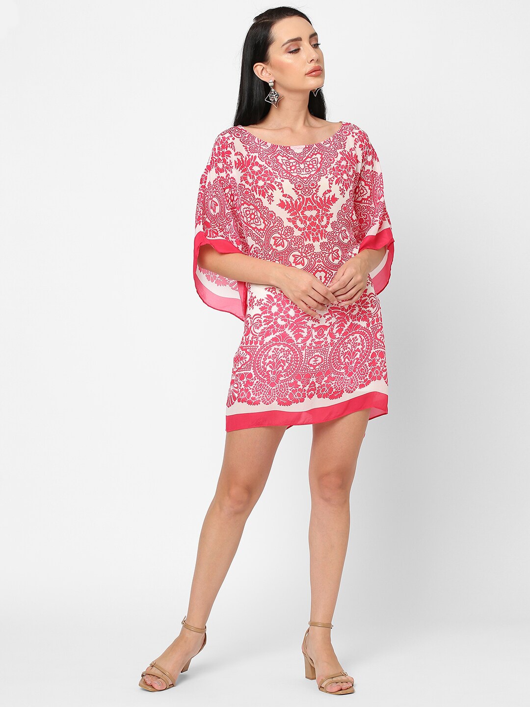 

Cloth Haus India Peach-Coloured Floral Print Roll-Up Sleeves Top