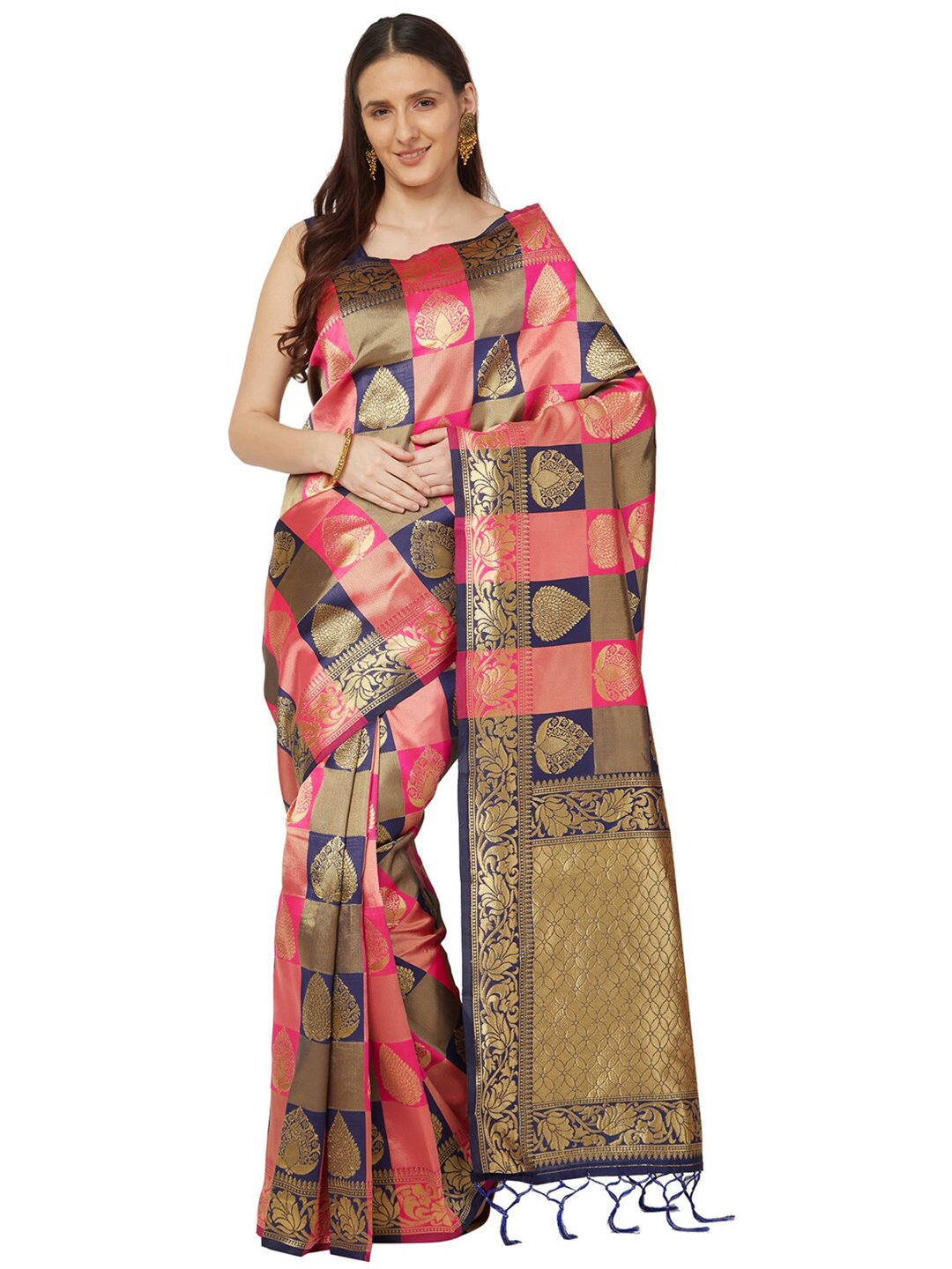 

Varkala Silk Sarees Pink & Blue Woven Design Zari Art Silk Kanjeevaram Saree