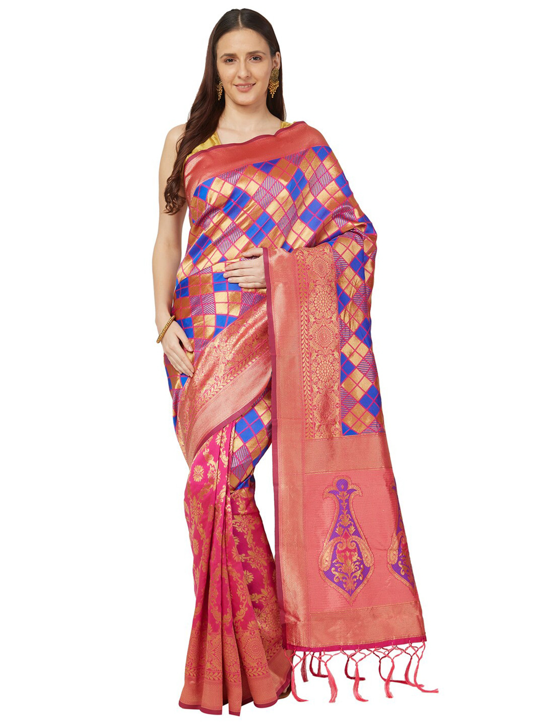 

Varkala Silk Sarees Pink & Purple Woven Design Zari Art Silk Kanjeevaram Saree