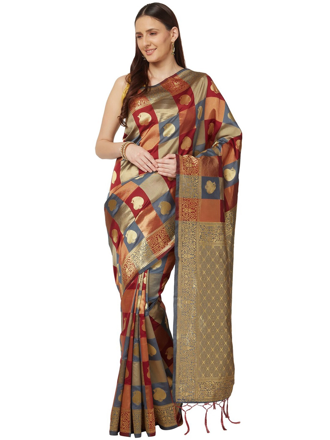 

Varkala Silk Sarees Red & Gold-Toned Woven Design Zari Art Silk Kanjeevaram Saree
