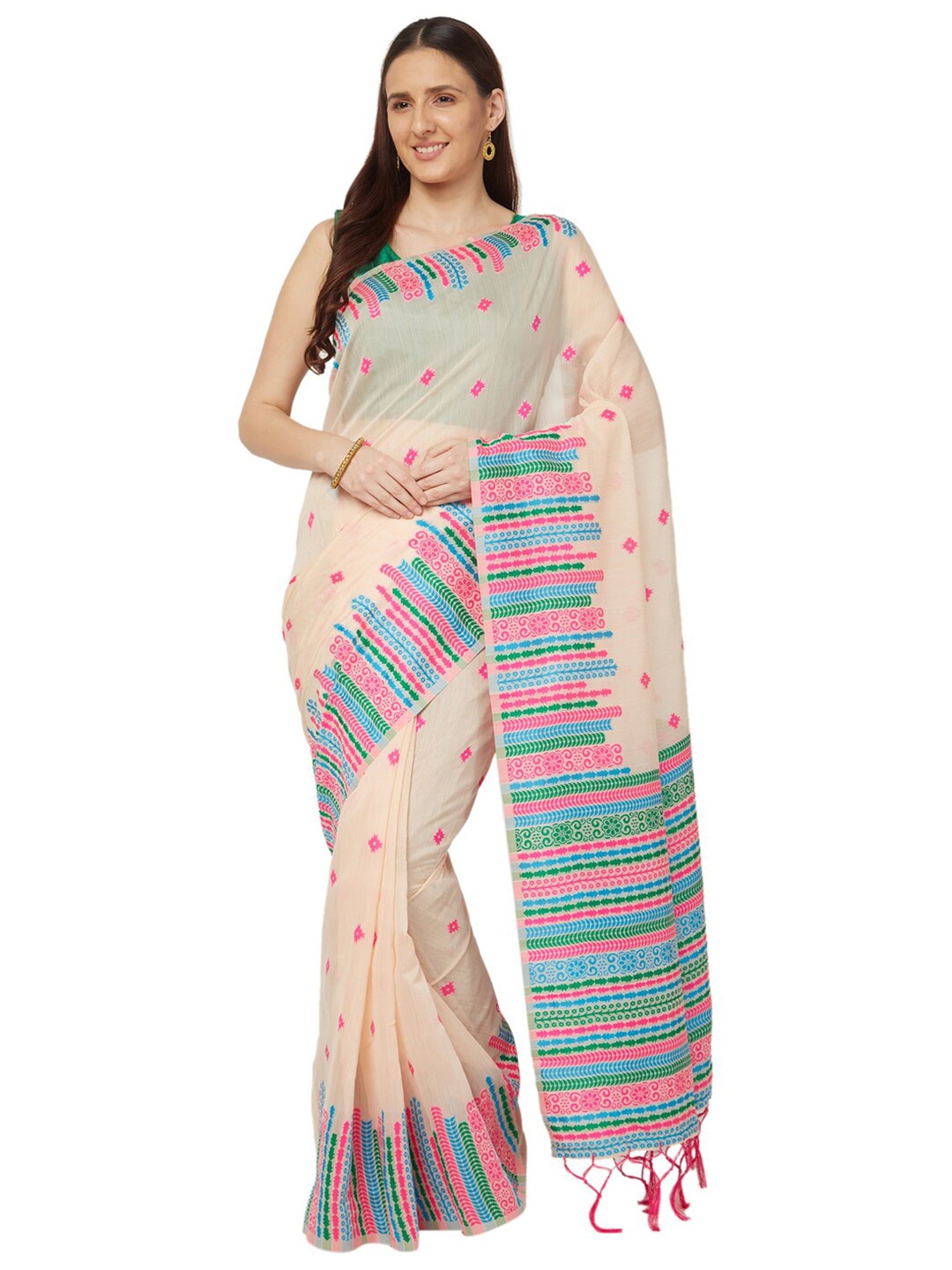

Varkala Silk Sarees Off White & Pink Woven Design Jamdani Saree
