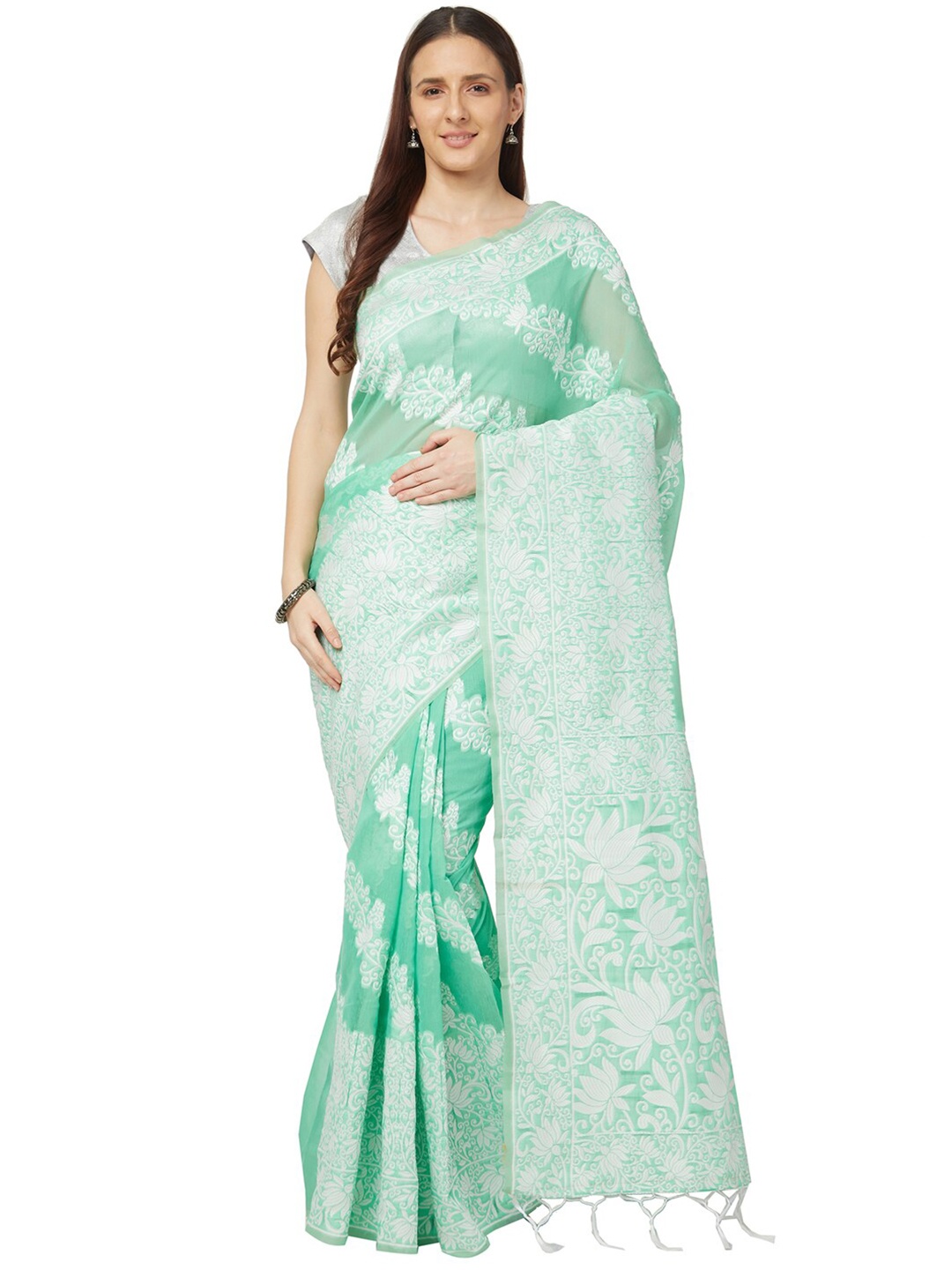 

Varkala Silk Sarees Sea Green & Off White Woven Design Zari Jamdani Saree