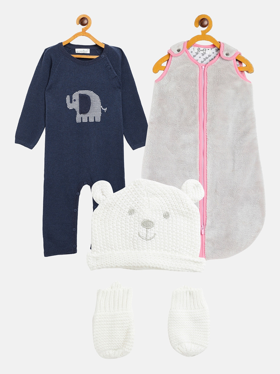 

JWAAQ Infant Girls 4-Pcs Pure Cotton Baby Apparel Gift Set, Navy blue