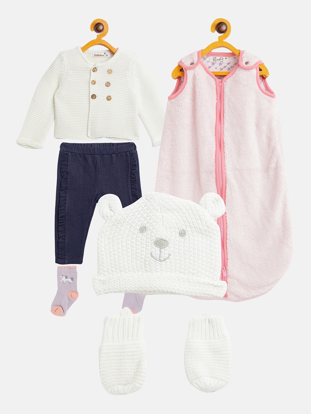 

JWAAQ Infants Girls Winter 6Pc Pure Cotton Baby Apparel Gift Set, White