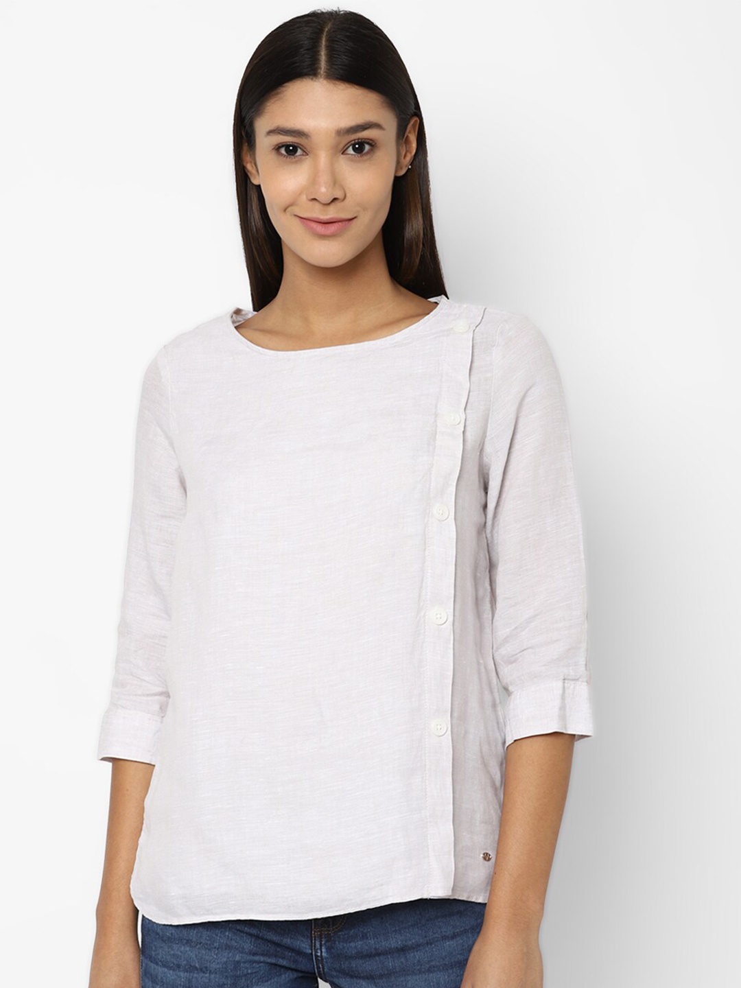 

Allen Solly Woman White Keyhole Neck Linen Top