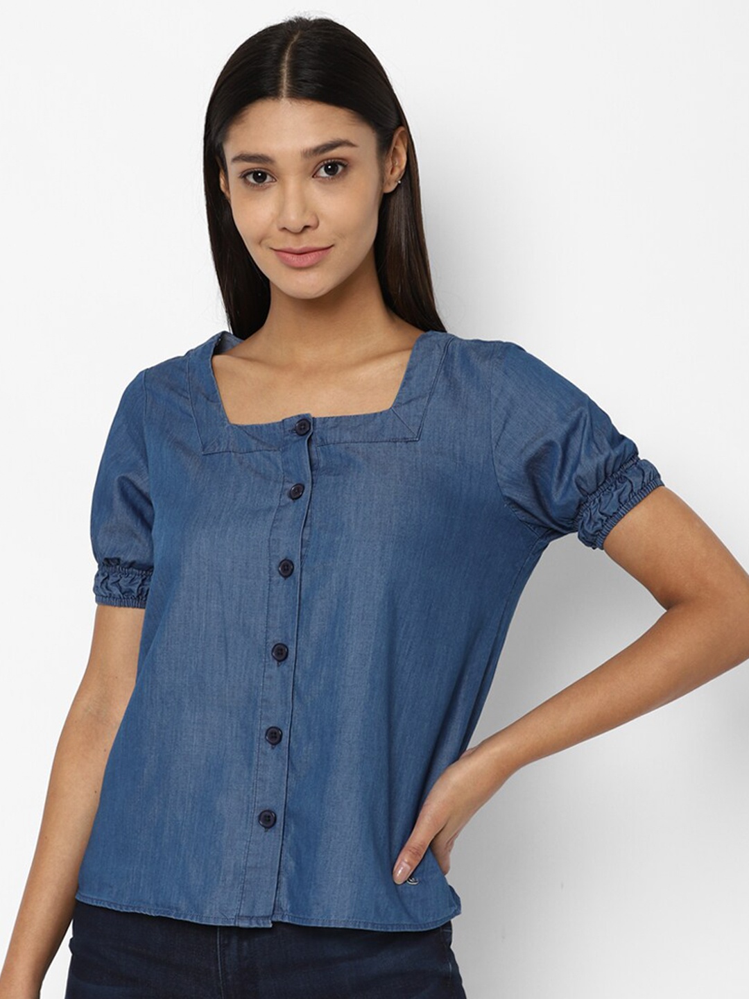 

Allen Solly Woman Blue & police blue Shirt Style Top