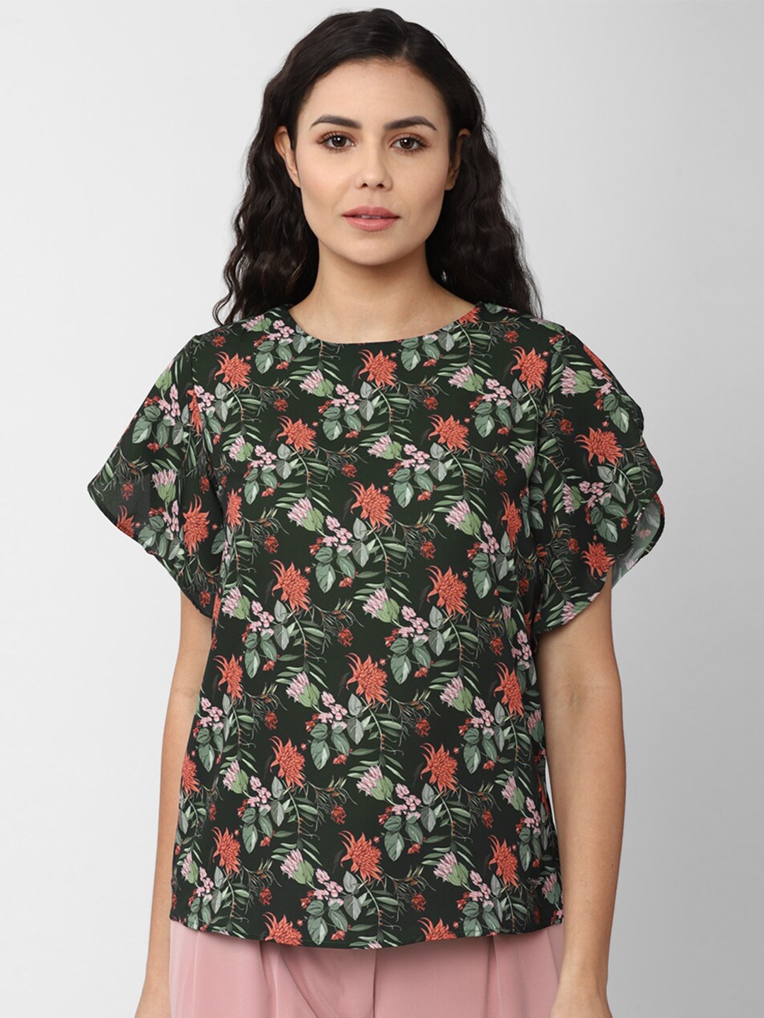 

Van Heusen Woman Green & dark charcoal Floral Print Top