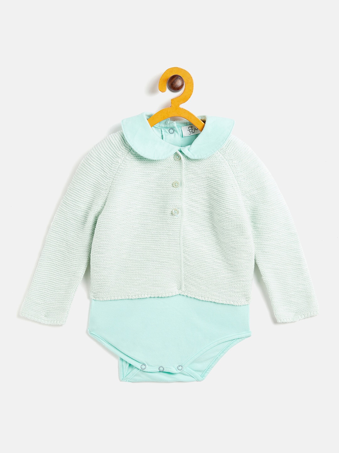 

JWAAQ Girls Set Of 2 Sea Green Solid Pure Cotton Bodysuit