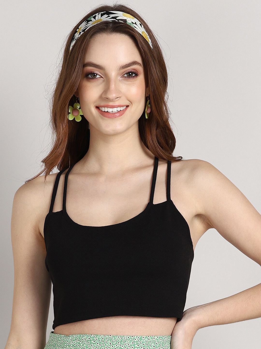 

Gaurgeous Women Black Solid Satin Bralette Crop Top