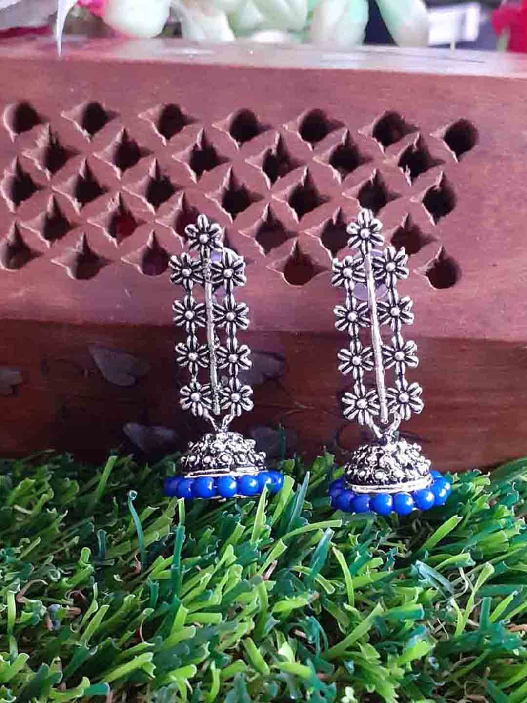 

RICH AND FAMOUS Blue Contemporary Jhumkas Earrings