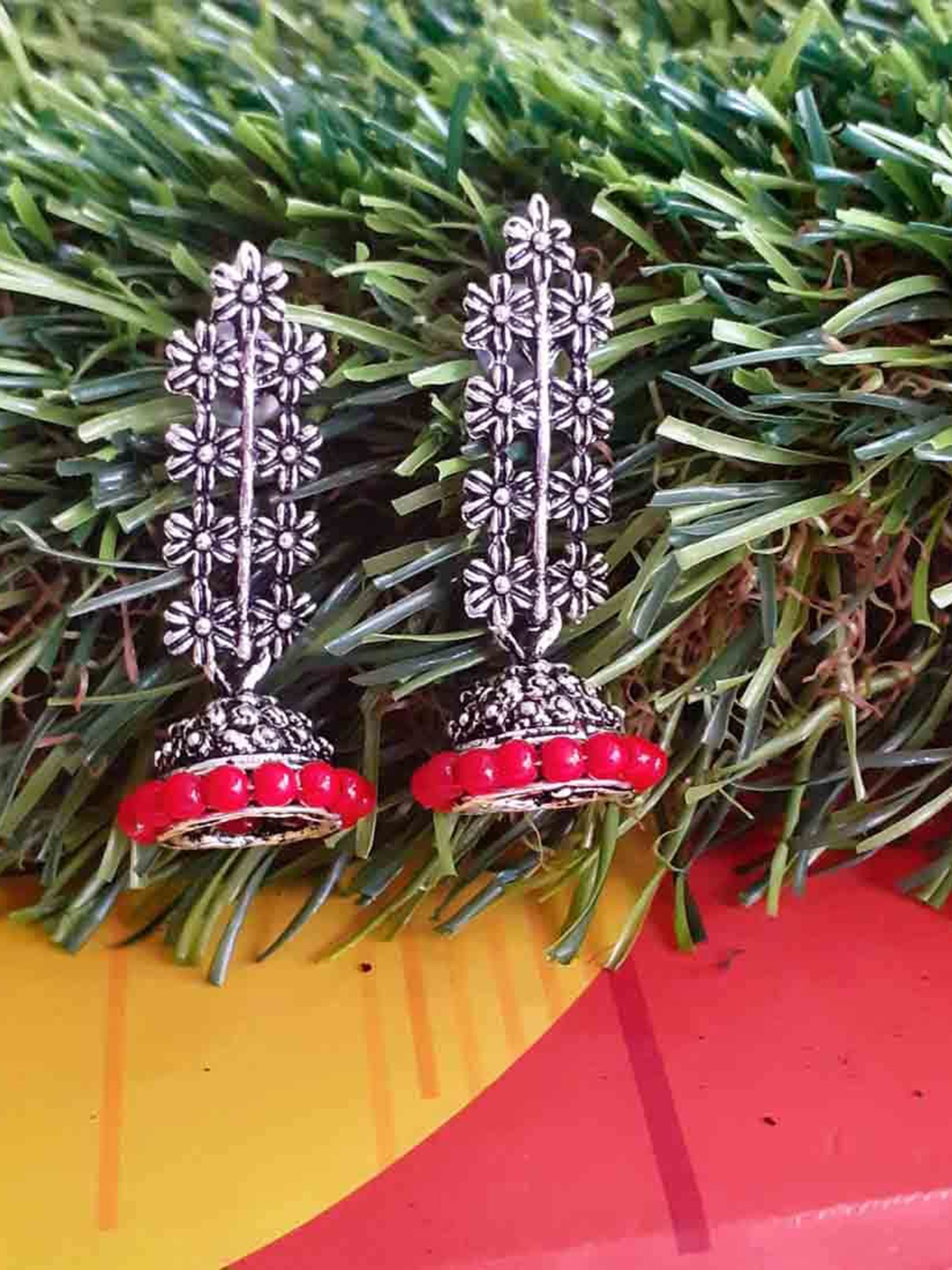 

RICH AND FAMOUS Red Contemporary Jhumkas Earrings