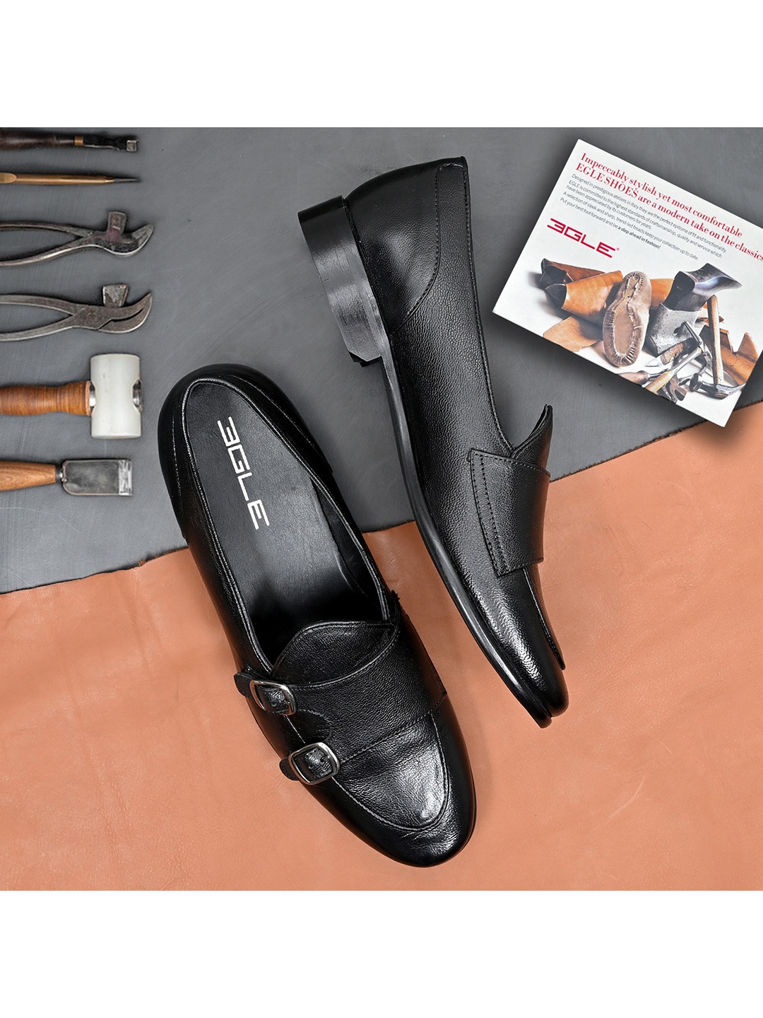

Egle Men Black Double Strap Leather Monks