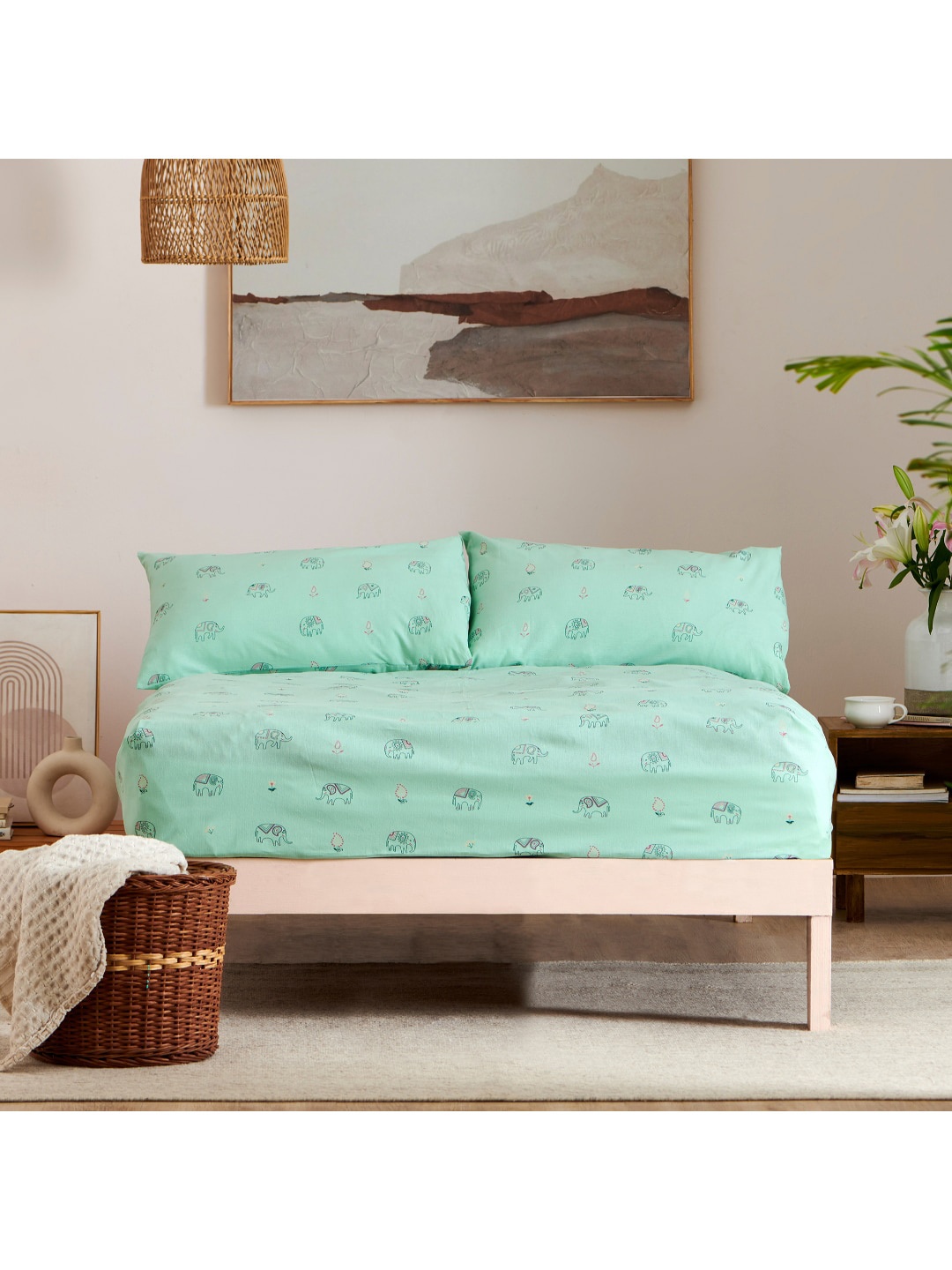 

Chumbak Unisex Green Bedsheets