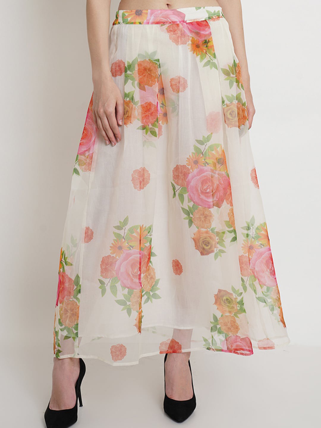 

Purple State Women White & Red Printed Flared Maxi Skirt