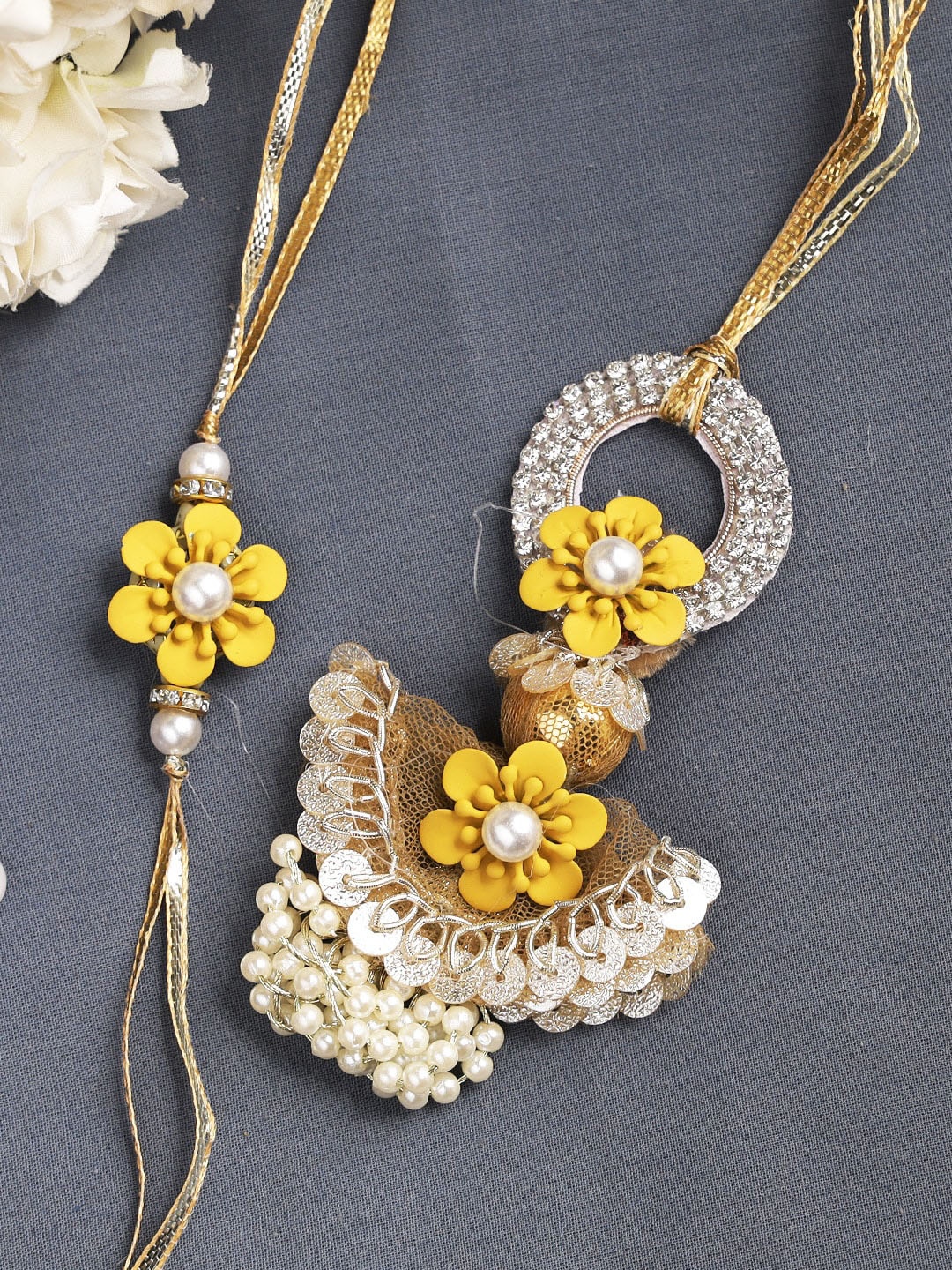 

Aapno Rajasthan Set of 2 Yellow Floral Beaded Rakhi
