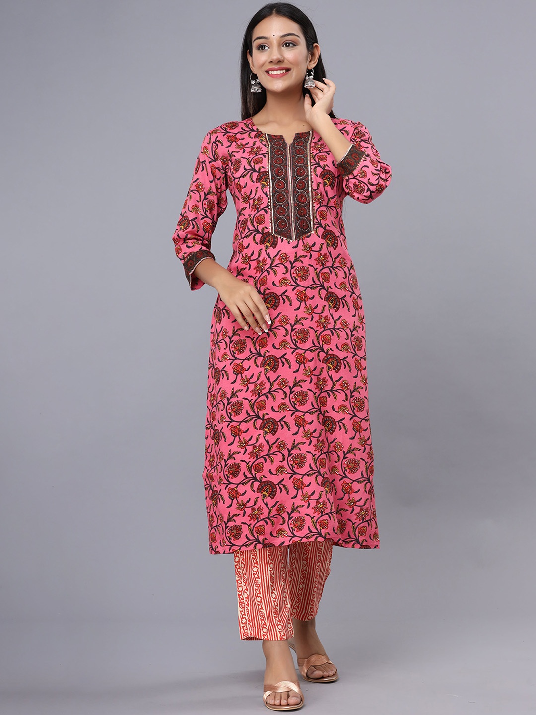 

ADAA JAIPUR Women Pink Ethnic Motifs Printed Kurta with Trousers & With Dupatta