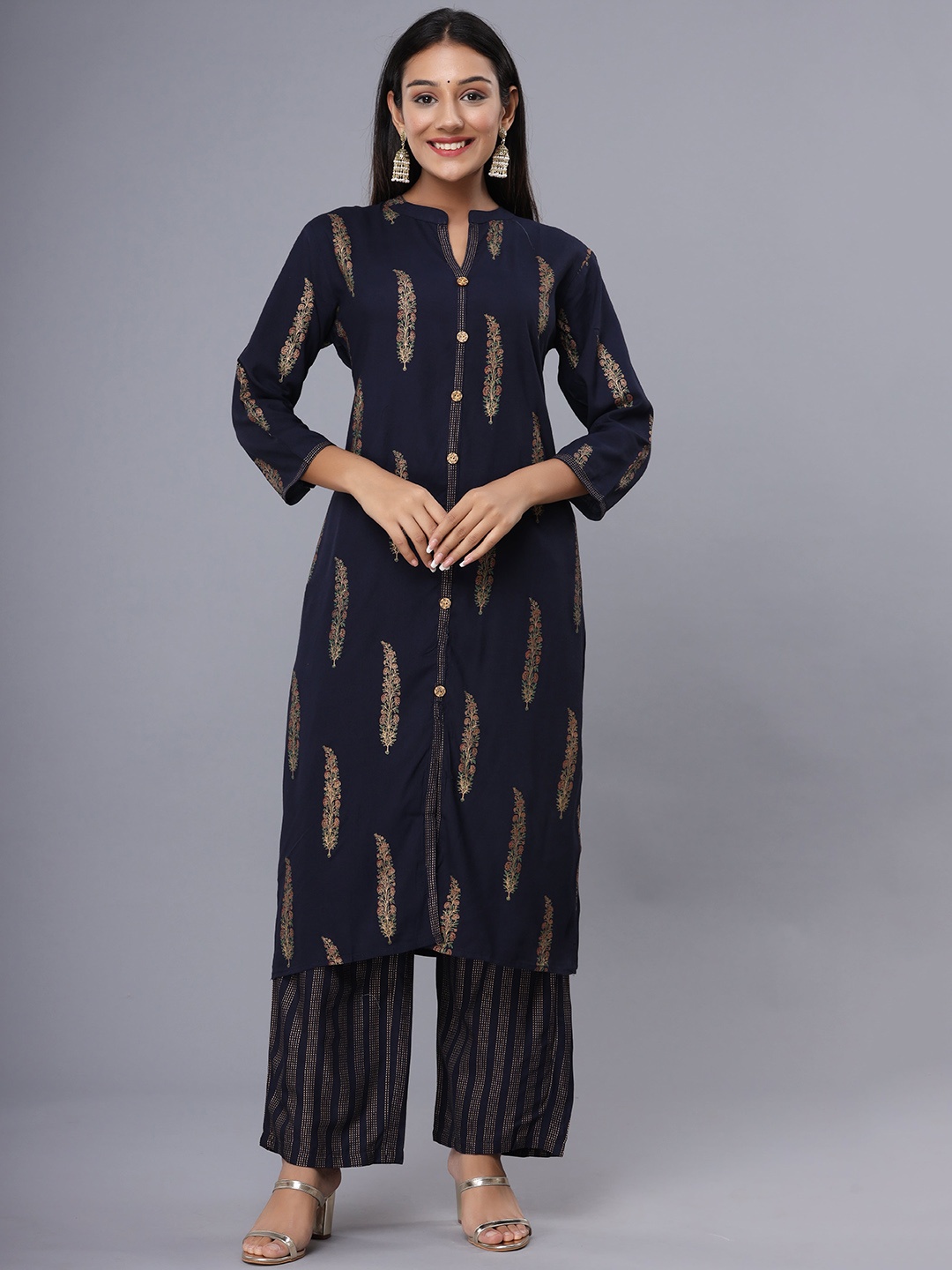 

ADAA JAIPUR Women Blue Ethnic Motifs Embroidered Kurta with Sharara