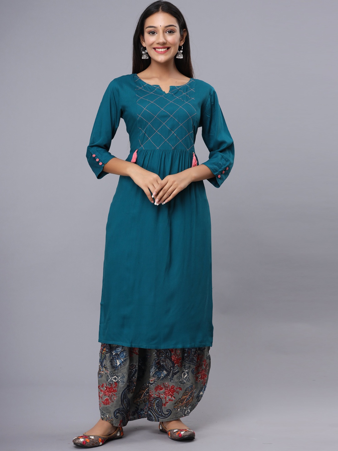 

ADAA JAIPUR Women Blue Floral Kurta with Palazzos