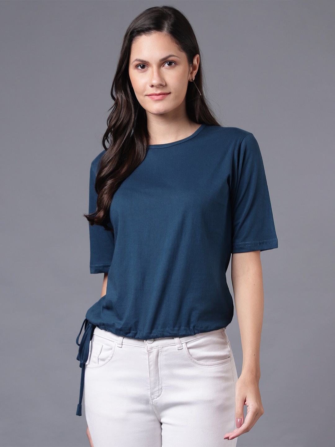 

THE EG STORE Women Blue & legion blue Extended Sleeves T-shirt