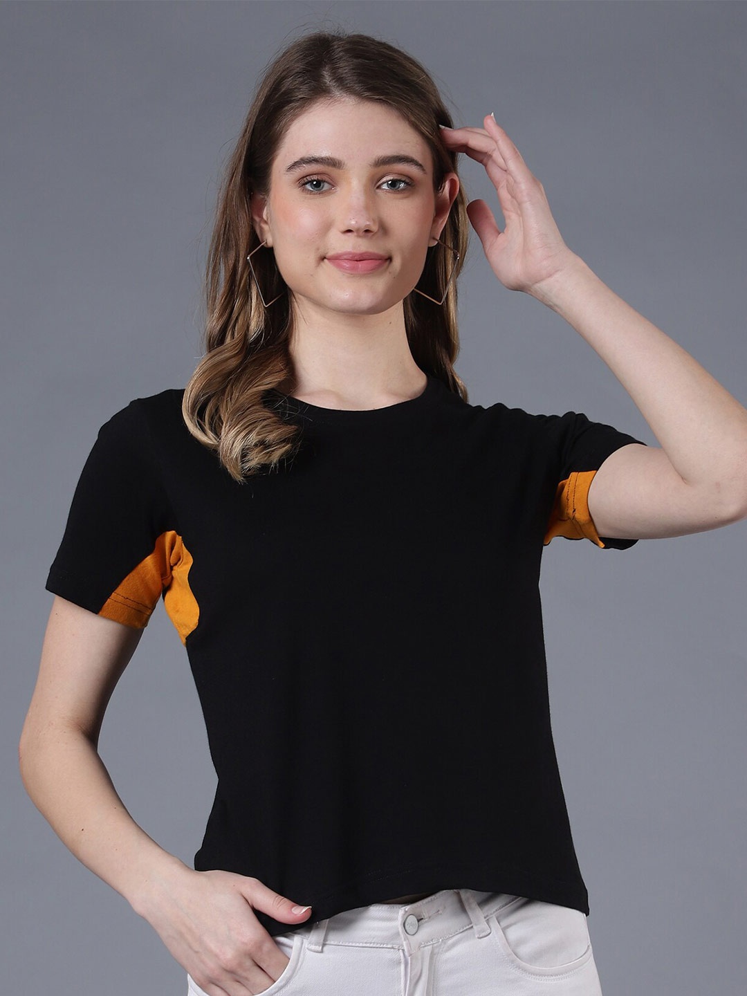 

THE EG STORE Women Black & xiketic Extended Sleeves T-shirt