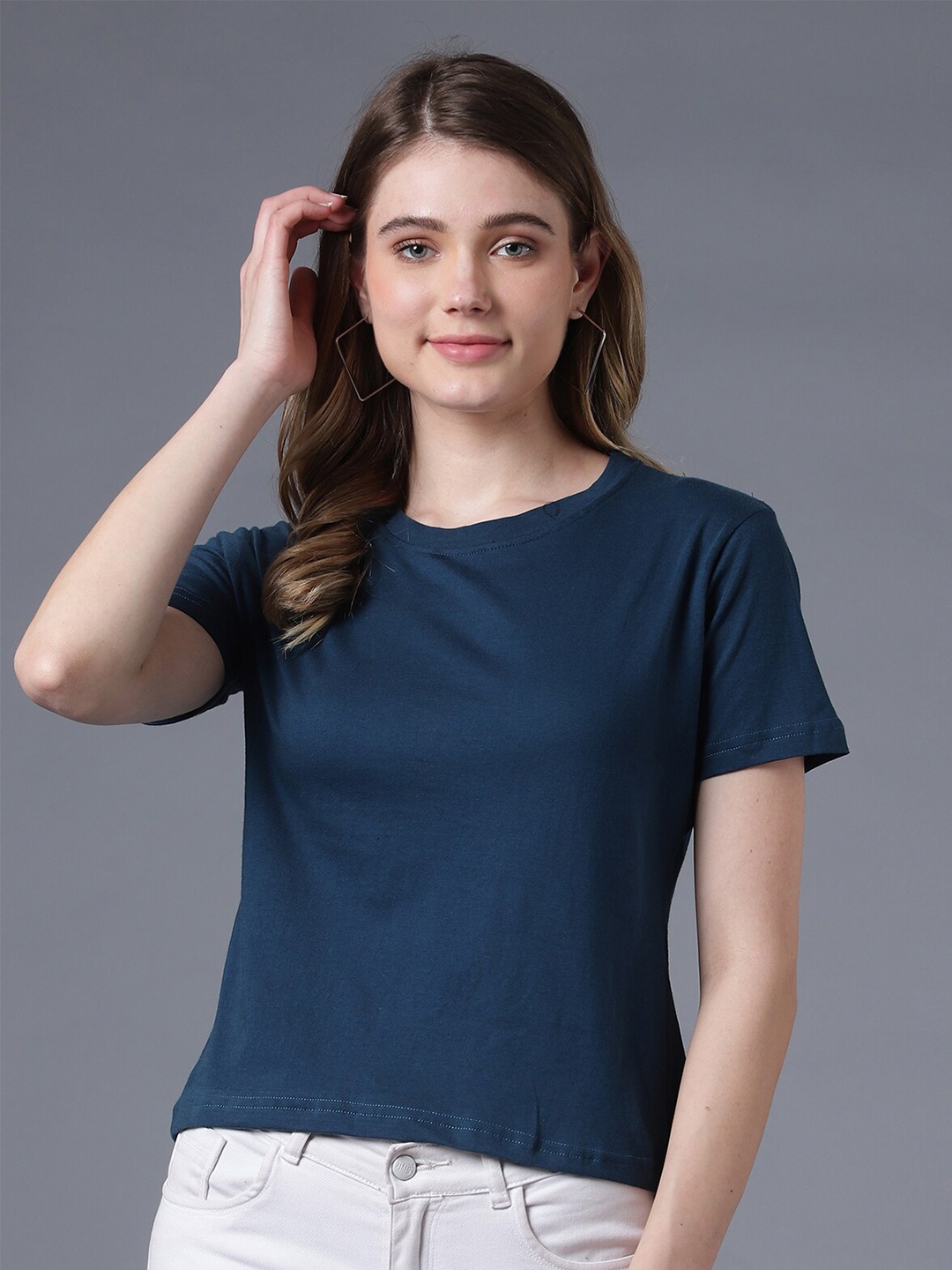 

THE EG STORE Women Blue Applique T-shirt